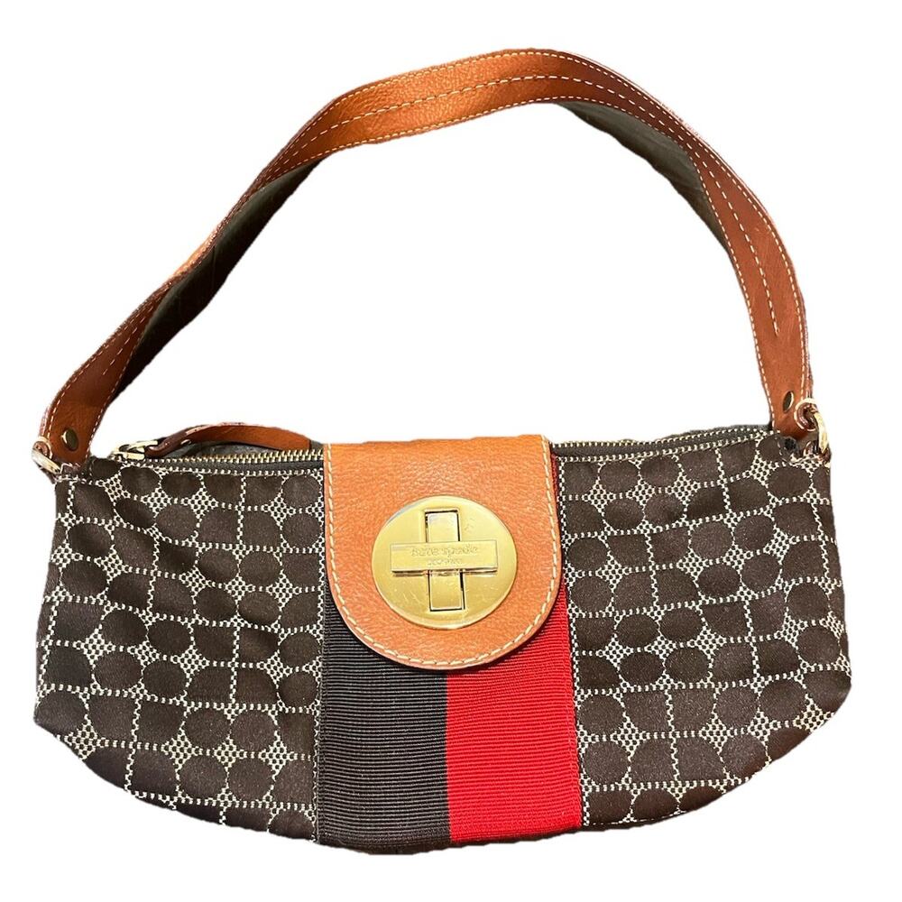 Kate Spade New York Purse Y2K Canvas Signature Logo Hobo Bag Turn Lock